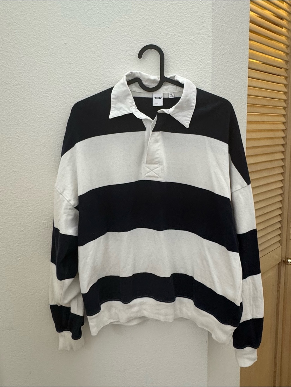 TNA Navy and White Rugby Stripe Pullover Hoodie